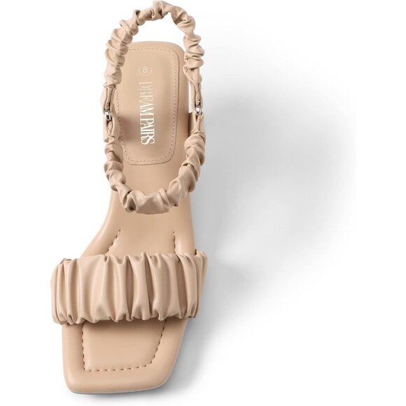 Dream Pairs Womens Nude Kitten Suqare Open Toe Low Heels Sandals For Party - Picture 4 of 6